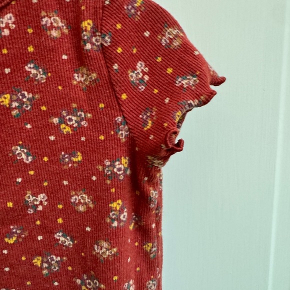 Art of Class 2T Girls Rust Red Floral Short Sleeve Blouse Top - Picture 6 of 7